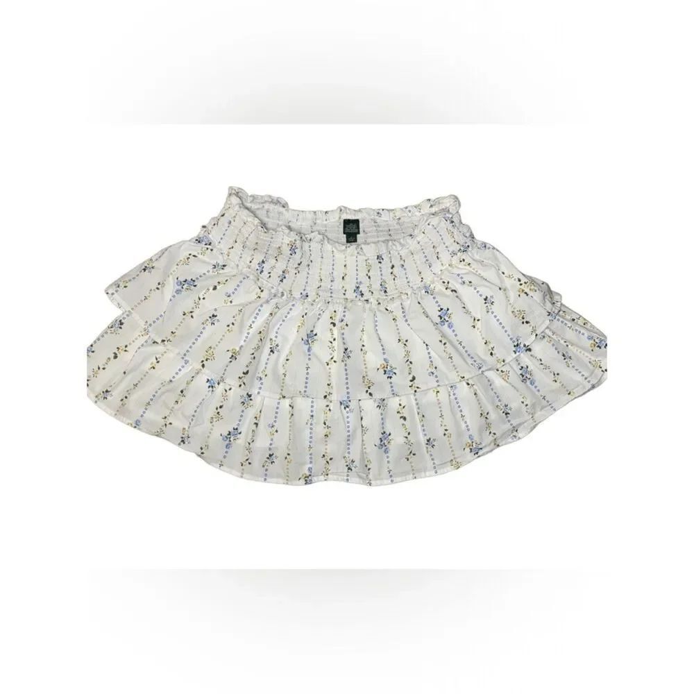 Wild Fable Smocked Waist White Floral Tiered Skort (Size: Large)
